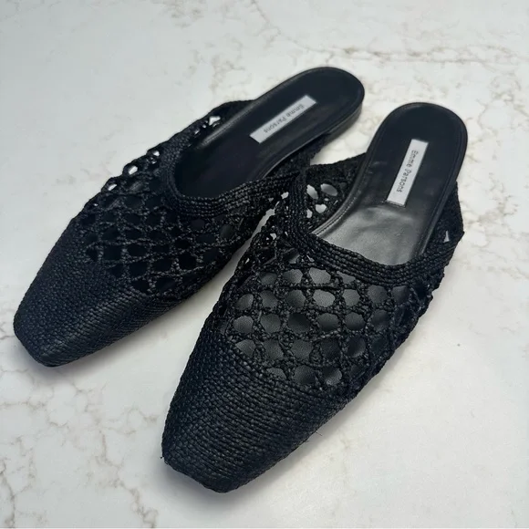 Emme Parsons Black Woven Raffia Mules Size 41 / US 10 - Picture 1 of 14